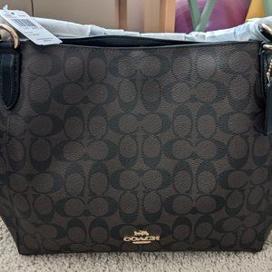 NWT Coach Hallie Shoulder Bag in Signature Canvas Brown Black